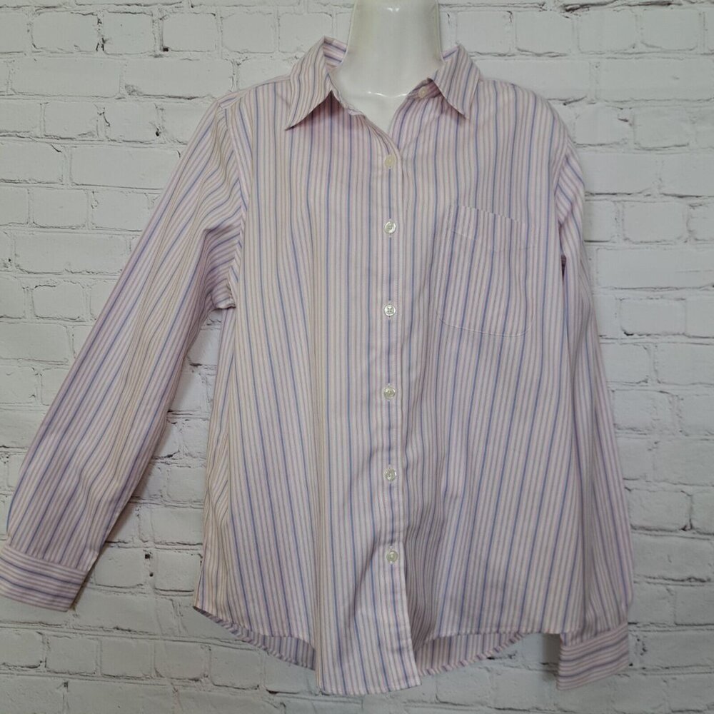 LL Bean Stripes Cotton Classic Casual Button Up Shirt Top Size Medium